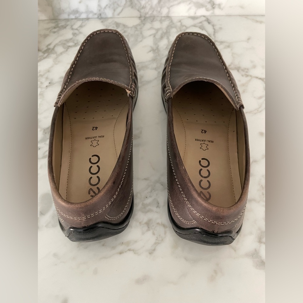 ECCO Mens Brown Leather Driving Loafers Slip-On Moccasins Size 9 - Picture 3 of 10